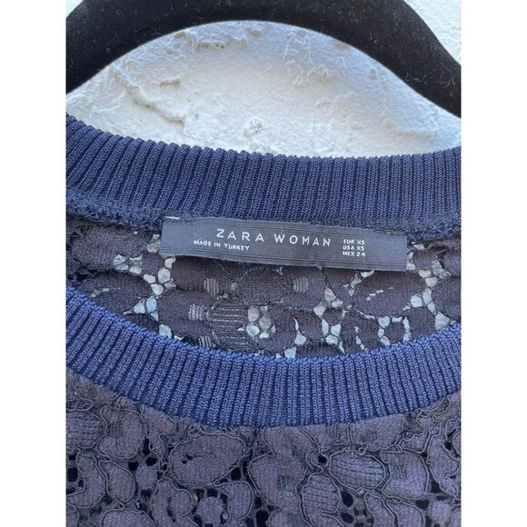 Zara Womens Pullover Long Sleeve Lace Sweater Top Blue Sz XS - Picture 3 of 7